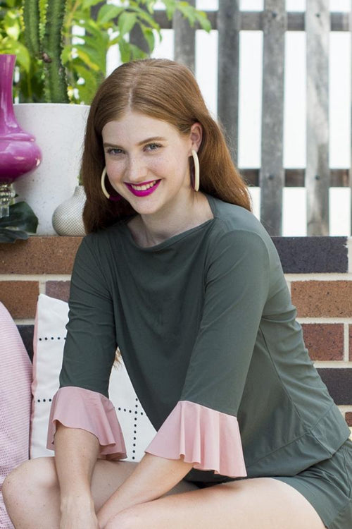 Float Away Tank - Olive w/ Rose cuff - UPF50+, Sun protective clothing, Idlebird