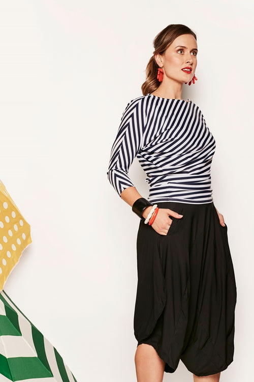 The Side Drape Top - Blue and White Stripe UPF50+, Sun protective clothing, Idlebird