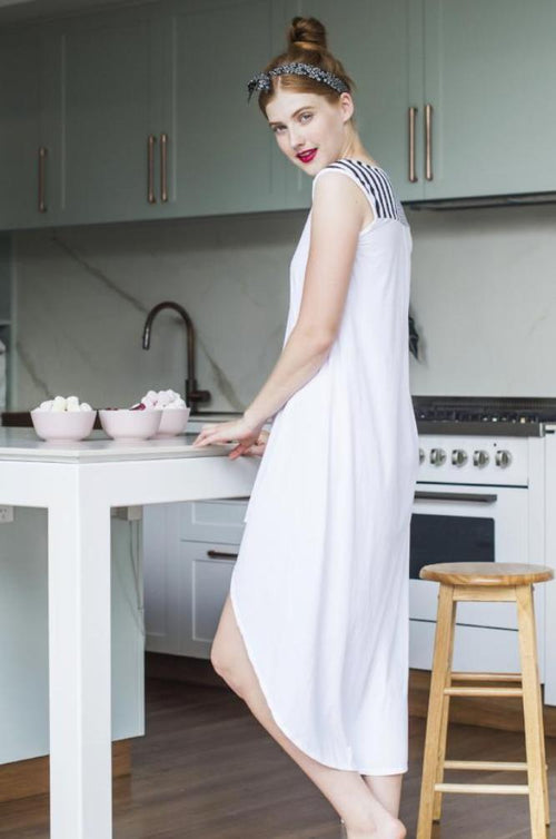 The Charlene - White w/ Stripes UPF50+, Sun protective clothing, Idlebird